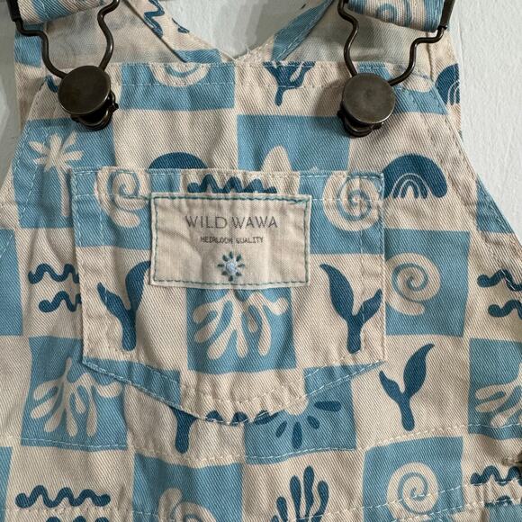 Wild Wawa Summer Blue Check Overall Shorts Size 12-24 Months Cotton - Picture 5 of 8